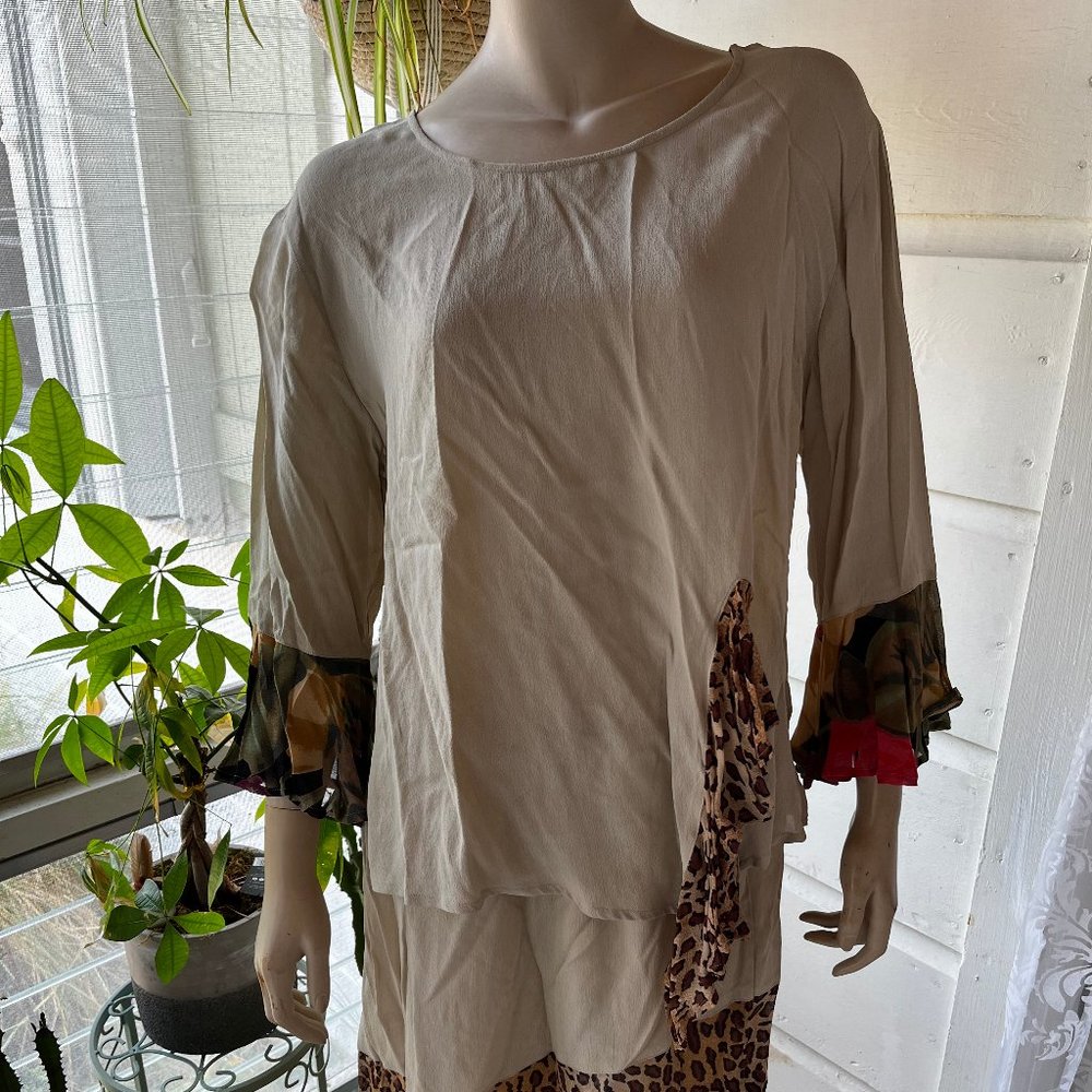 Beige and leopard Dress/shirt set -MIDNIGHT VELVET